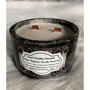 Soy Candle Hand Poured Iced Vanilla Woods Handmade Concrete Vessel 2 Wood Wicks